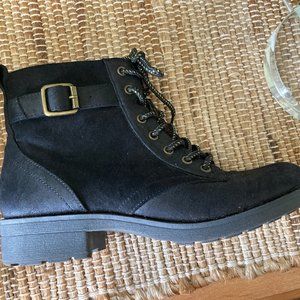 Austin Trading Company Black Suede Look Side Zipper Lace Up Ankle Boot 7